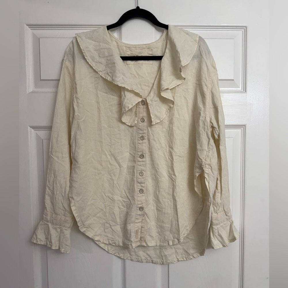Free people we the free ruffle collar linen button down | Size small